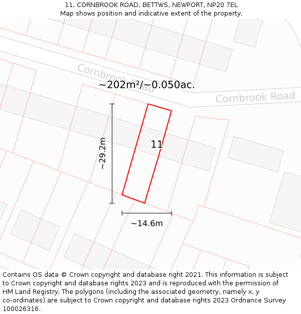 11, CORNBROOK ROAD, BETTWS, NEWPORT, NP20 7EL: Plot and title map