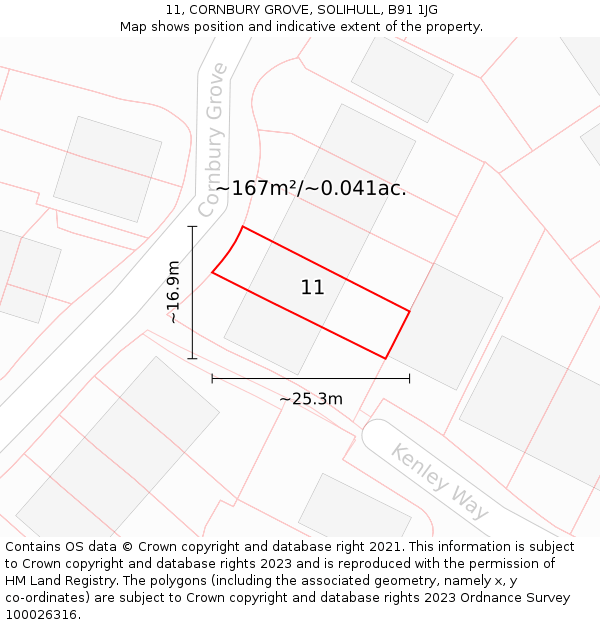 11, CORNBURY GROVE, SOLIHULL, B91 1JG: Plot and title map