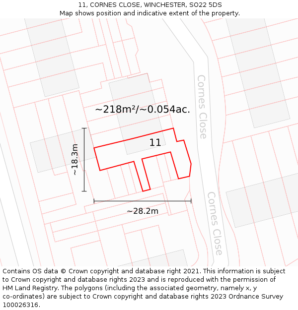 11, CORNES CLOSE, WINCHESTER, SO22 5DS: Plot and title map