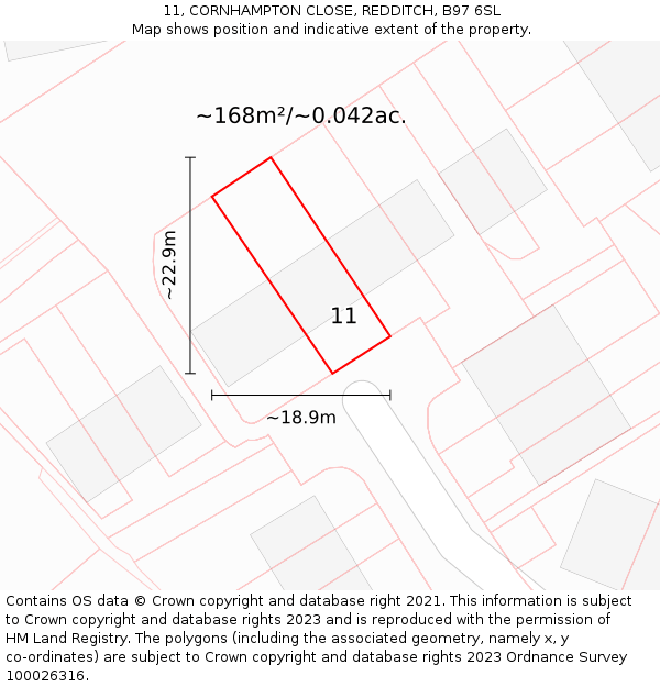11, CORNHAMPTON CLOSE, REDDITCH, B97 6SL: Plot and title map