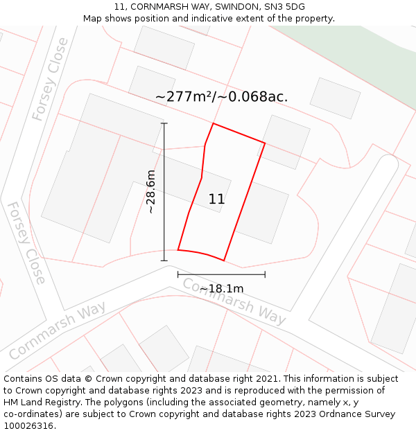 11, CORNMARSH WAY, SWINDON, SN3 5DG: Plot and title map