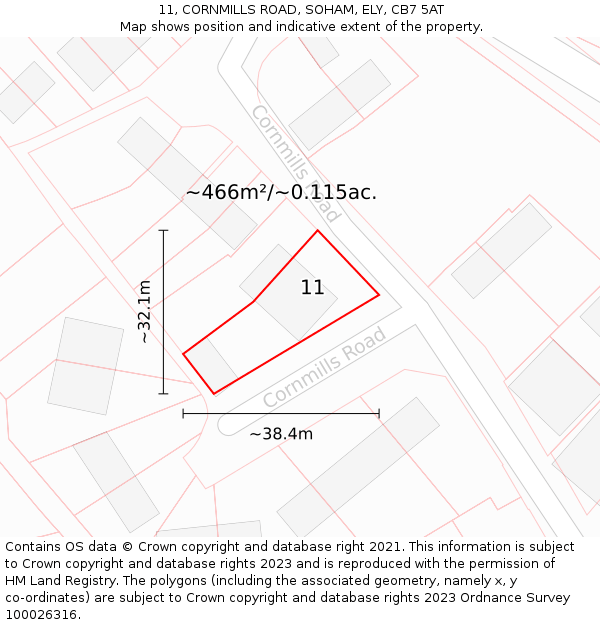 11, CORNMILLS ROAD, SOHAM, ELY, CB7 5AT: Plot and title map
