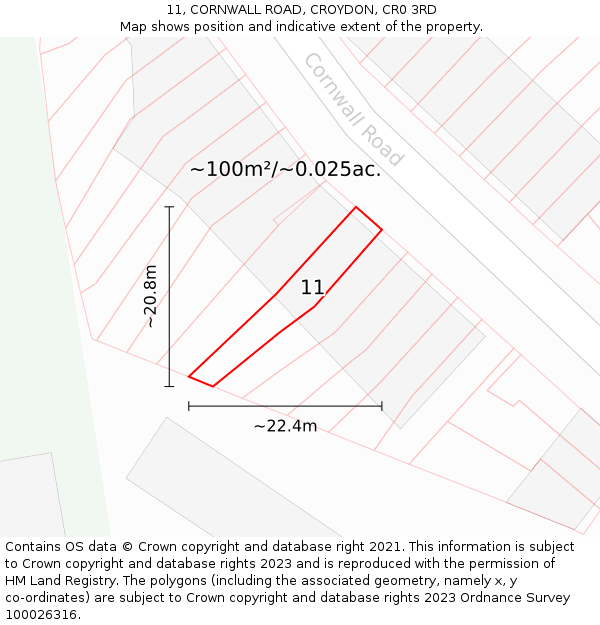 11, CORNWALL ROAD, CROYDON, CR0 3RD: Plot and title map