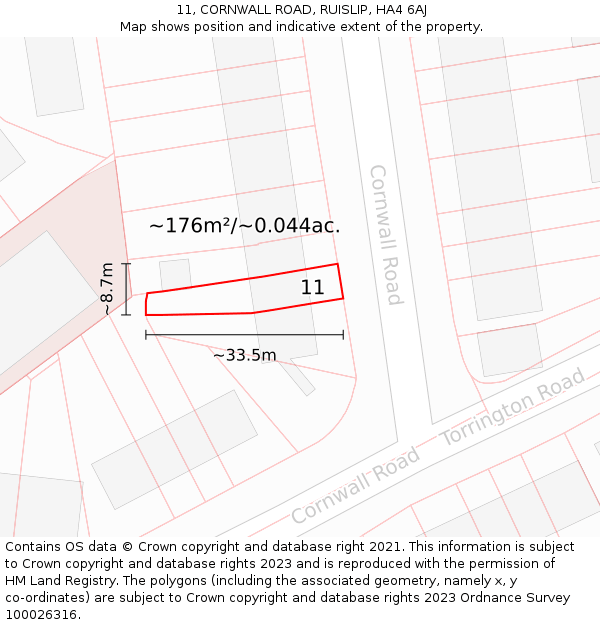 11, CORNWALL ROAD, RUISLIP, HA4 6AJ: Plot and title map
