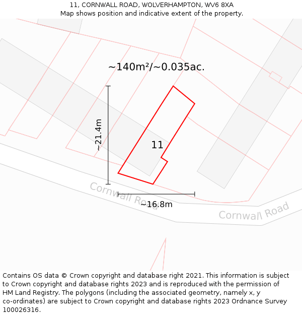 11, CORNWALL ROAD, WOLVERHAMPTON, WV6 8XA: Plot and title map