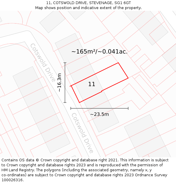 11, COTSWOLD DRIVE, STEVENAGE, SG1 6GT: Plot and title map