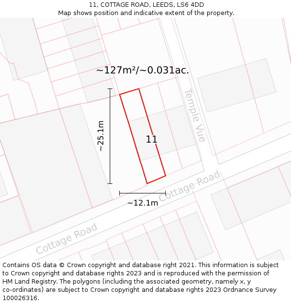 11, COTTAGE ROAD, LEEDS, LS6 4DD: Plot and title map
