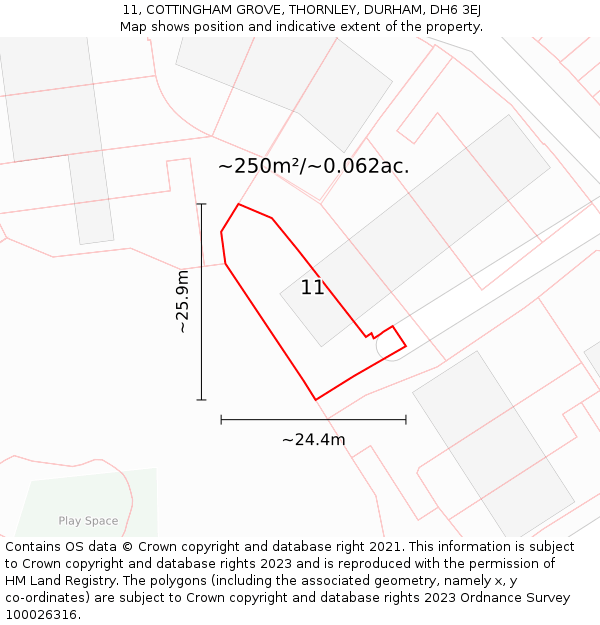 11, COTTINGHAM GROVE, THORNLEY, DURHAM, DH6 3EJ: Plot and title map