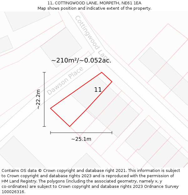 11, COTTINGWOOD LANE, MORPETH, NE61 1EA: Plot and title map