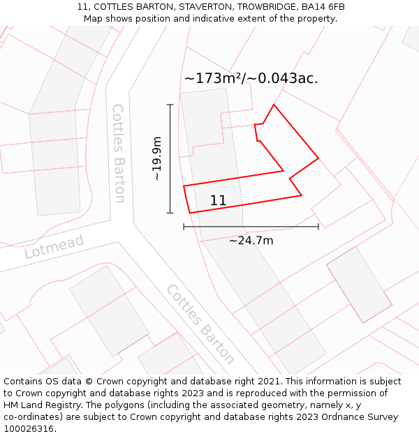 11, COTTLES BARTON, STAVERTON, TROWBRIDGE, BA14 6FB: Plot and title map
