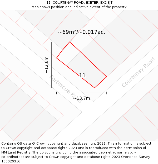 11, COURTENAY ROAD, EXETER, EX2 8JT: Plot and title map