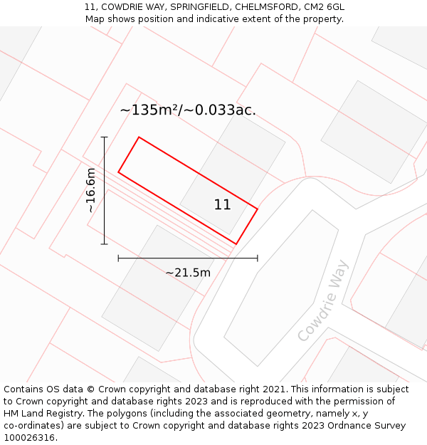 11, COWDRIE WAY, SPRINGFIELD, CHELMSFORD, CM2 6GL: Plot and title map