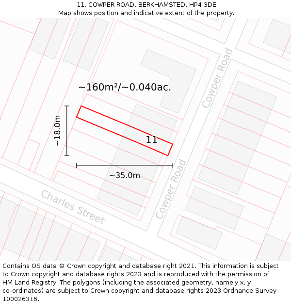 11, COWPER ROAD, BERKHAMSTED, HP4 3DE: Plot and title map