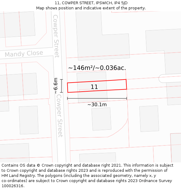 11, COWPER STREET, IPSWICH, IP4 5JD: Plot and title map