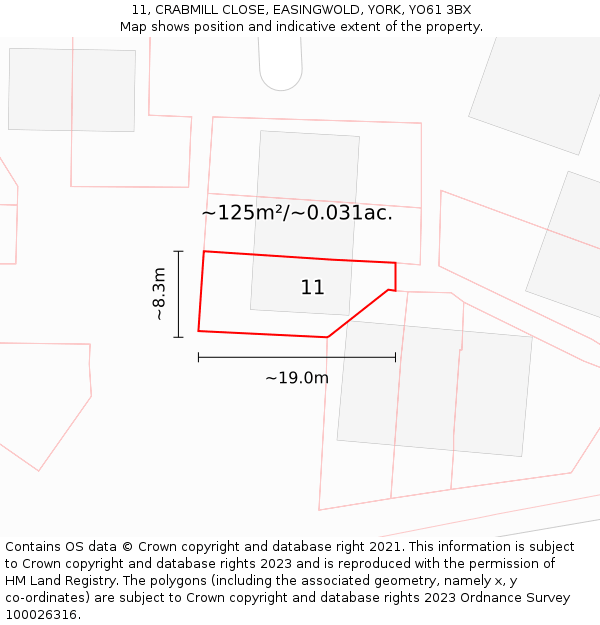 11, CRABMILL CLOSE, EASINGWOLD, YORK, YO61 3BX: Plot and title map