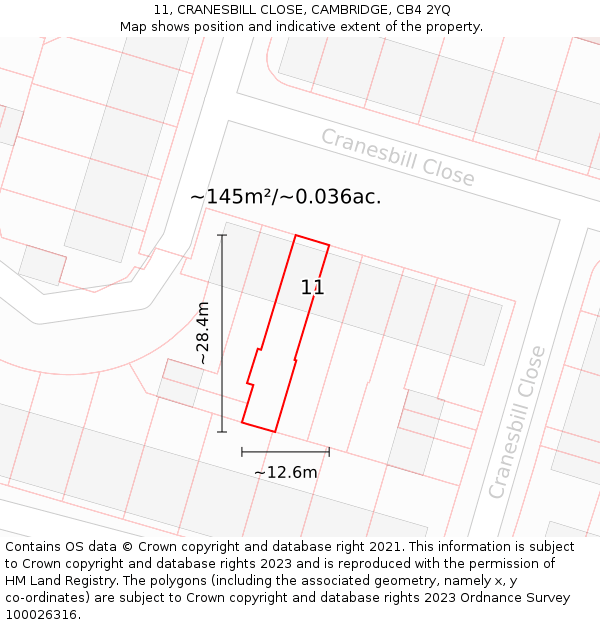 11, CRANESBILL CLOSE, CAMBRIDGE, CB4 2YQ: Plot and title map