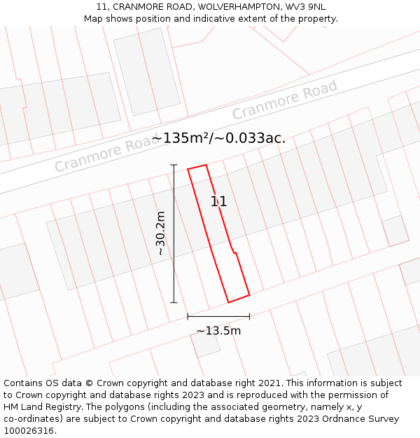 11, CRANMORE ROAD, WOLVERHAMPTON, WV3 9NL: Plot and title map
