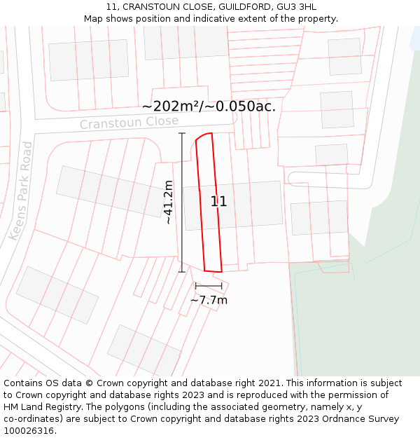 11, CRANSTOUN CLOSE, GUILDFORD, GU3 3HL: Plot and title map
