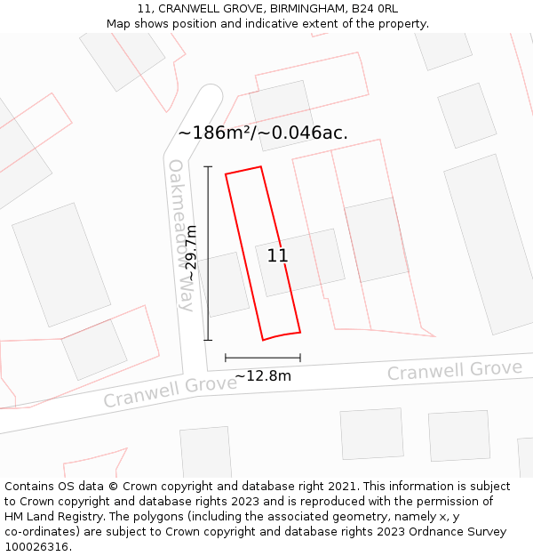 11, CRANWELL GROVE, BIRMINGHAM, B24 0RL: Plot and title map