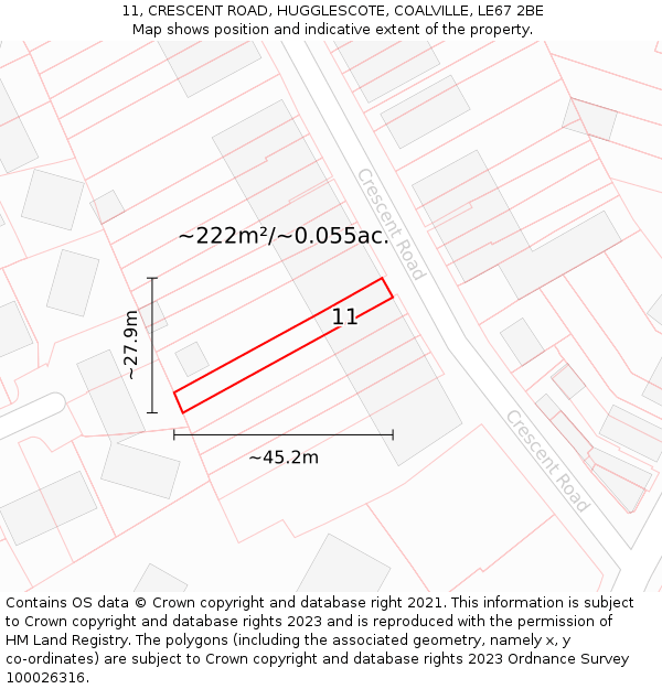 11, CRESCENT ROAD, HUGGLESCOTE, COALVILLE, LE67 2BE: Plot and title map