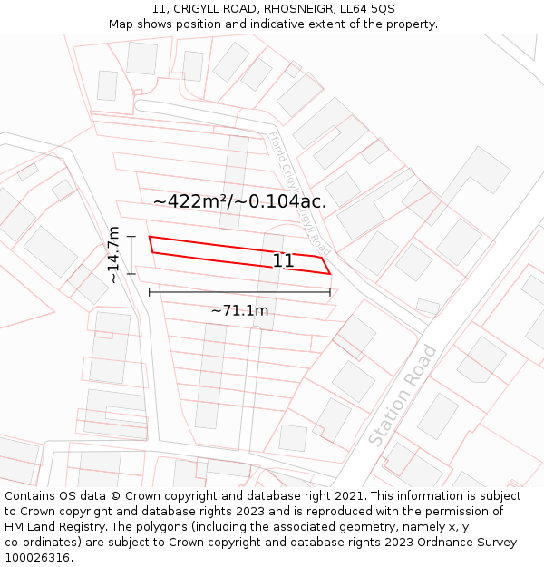 11, CRIGYLL ROAD, RHOSNEIGR, LL64 5QS: Plot and title map