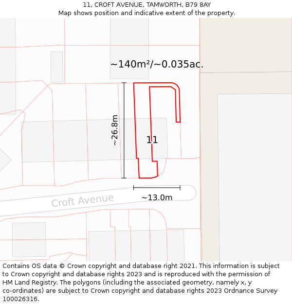 11, CROFT AVENUE, TAMWORTH, B79 8AY: Plot and title map
