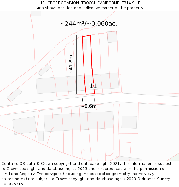 11, CROFT COMMON, TROON, CAMBORNE, TR14 9HT: Plot and title map