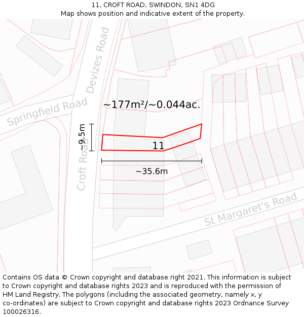 11, CROFT ROAD, SWINDON, SN1 4DG: Plot and title map