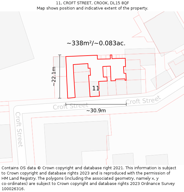 11, CROFT STREET, CROOK, DL15 8QF: Plot and title map