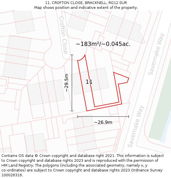 11, CROFTON CLOSE, BRACKNELL, RG12 0UR: Plot and title map