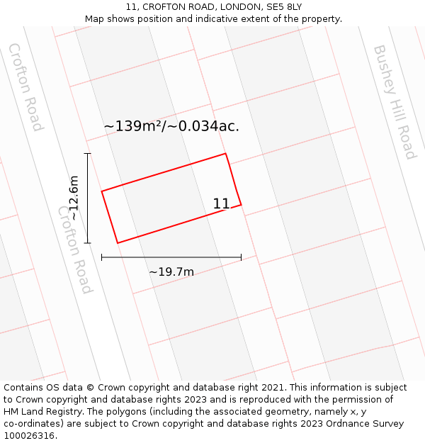 11, CROFTON ROAD, LONDON, SE5 8LY: Plot and title map