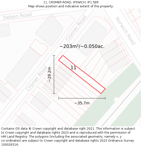 11, CROMER ROAD, IPSWICH, IP1 5ER: Plot and title map