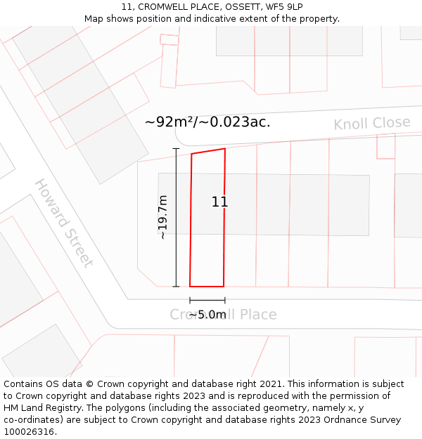 11, CROMWELL PLACE, OSSETT, WF5 9LP: Plot and title map
