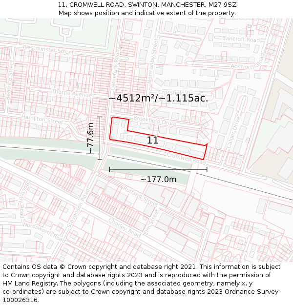 11, CROMWELL ROAD, SWINTON, MANCHESTER, M27 9SZ: Plot and title map