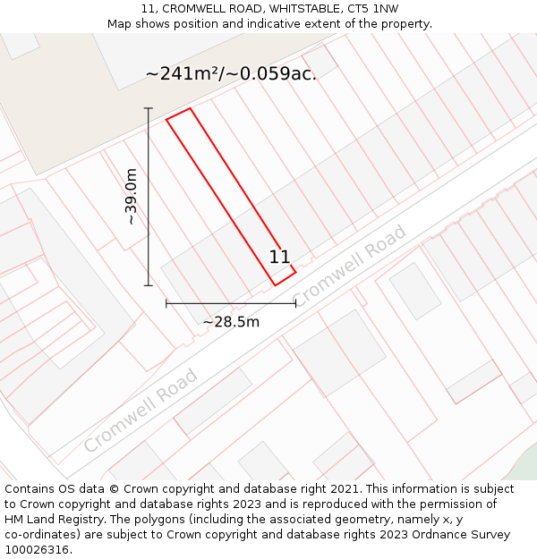11, CROMWELL ROAD, WHITSTABLE, CT5 1NW: Plot and title map