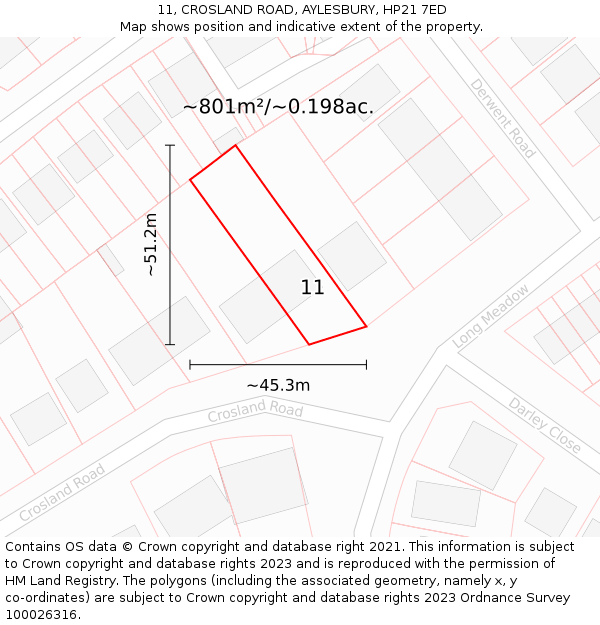 11, CROSLAND ROAD, AYLESBURY, HP21 7ED: Plot and title map