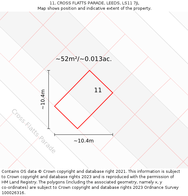 11, CROSS FLATTS PARADE, LEEDS, LS11 7JL: Plot and title map