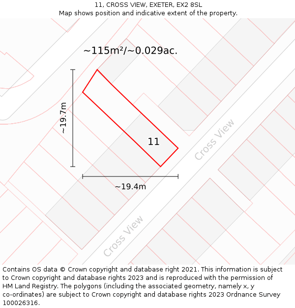 11, CROSS VIEW, EXETER, EX2 8SL: Plot and title map