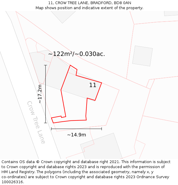 11, CROW TREE LANE, BRADFORD, BD8 0AN: Plot and title map