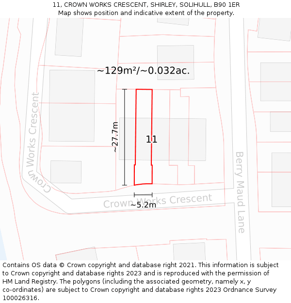11, CROWN WORKS CRESCENT, SHIRLEY, SOLIHULL, B90 1ER: Plot and title map