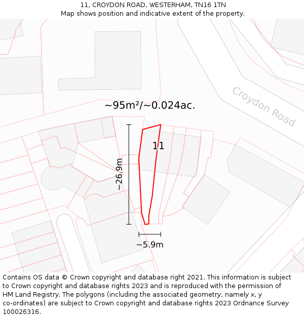 11, CROYDON ROAD, WESTERHAM, TN16 1TN: Plot and title map