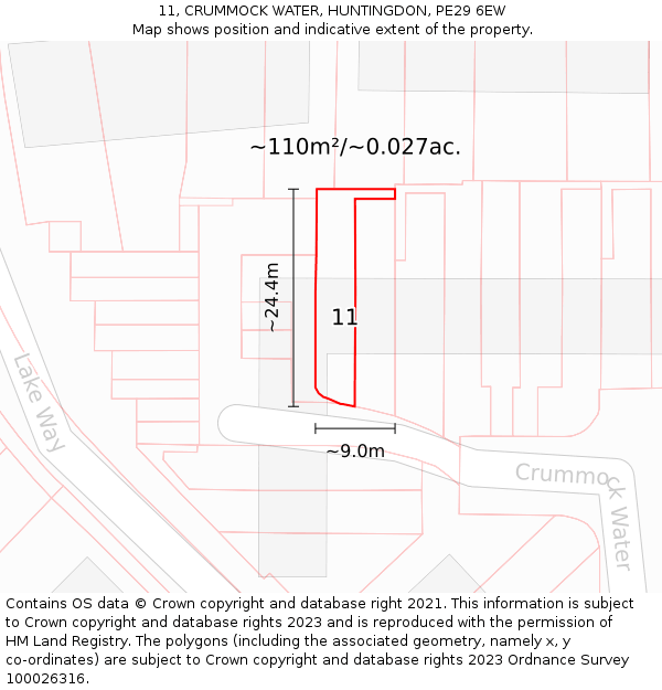 11, CRUMMOCK WATER, HUNTINGDON, PE29 6EW: Plot and title map