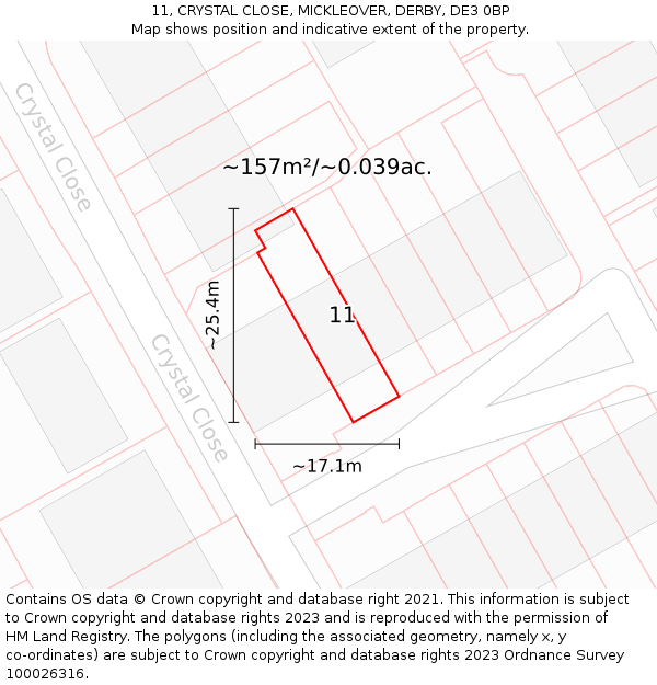 11, CRYSTAL CLOSE, MICKLEOVER, DERBY, DE3 0BP: Plot and title map