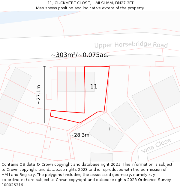 11, CUCKMERE CLOSE, HAILSHAM, BN27 3FT: Plot and title map