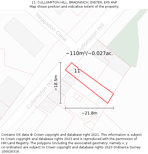 11, CULLOMPTON HILL, BRADNINCH, EXETER, EX5 4NP: Plot and title map