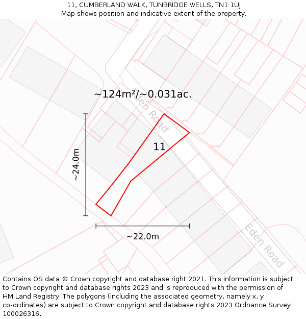 11, CUMBERLAND WALK, TUNBRIDGE WELLS, TN1 1UJ: Plot and title map