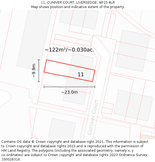11, CUNIVER COURT, LIVERSEDGE, WF15 8LR: Plot and title map