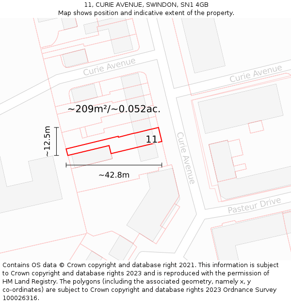11, CURIE AVENUE, SWINDON, SN1 4GB: Plot and title map