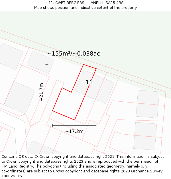 11, CWRT BERGIERS, LLANELLI, SA15 4BS: Plot and title map