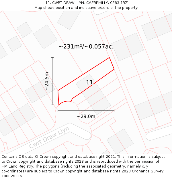 11, CWRT DRAW LLYN, CAERPHILLY, CF83 1RZ: Plot and title map